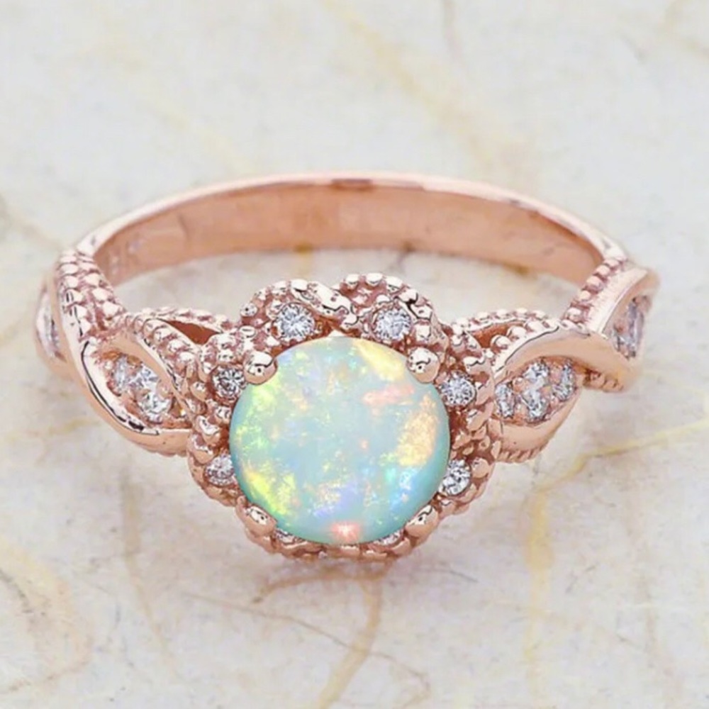BRAND NEW 18KT/925 ROSE GOLD WHITE OPAL RING - Picture 7 of 10